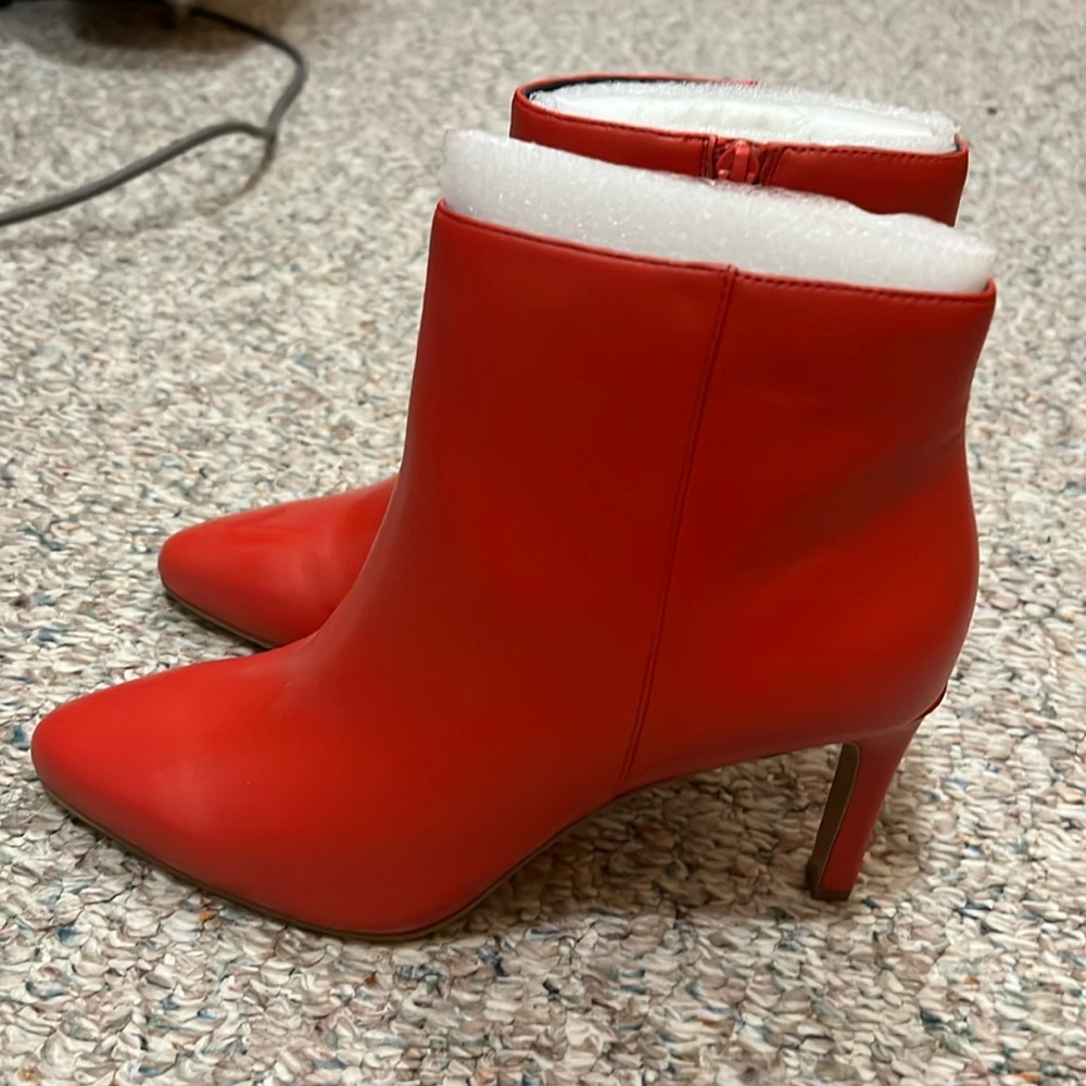 Red leather stiletto ankle boots